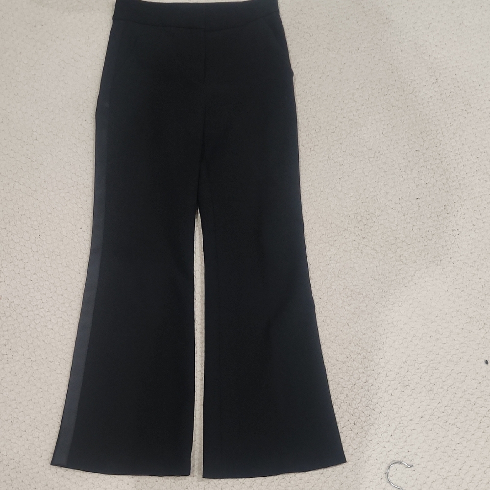 Veronica Beard Black Flare Pants with Tuxedo Stripe